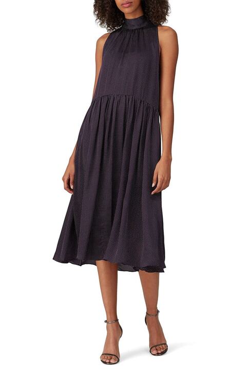 Club Monaco Dresses & Skirts - CLUB MONACO Black 100% Silk High Neckline Tie-Back Midi Dress size 4
